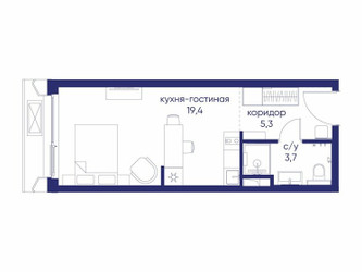 Планировка студии(квартира) площадью 28.42 квадратных метров в ЖК “ЖК Остров”