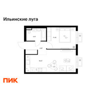 Планировка однокомнатной(квартира) площадью 39.8 квадратных метров в “ЖК Ильинские луга”