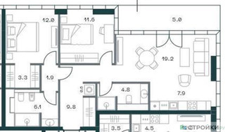 Планировка двухкомнатной(квартира) площадью 84.6 квадратных метров в “ЖК SHIFT (Шифт)”