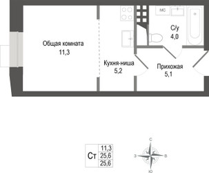 Планировка студии(квартира) площадью 25.6 квадратных метров в ЖК “ЖК КИНОКВАРТАЛ”