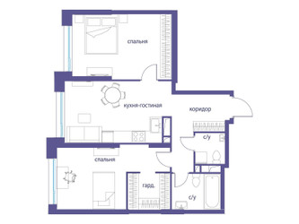 Планировка двухкомнатной(квартира) площадью 69.8 квадратных метров в ЖК “ЖК Символ”