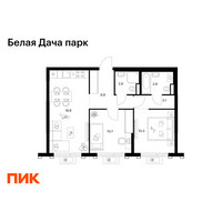 Планировка двухкомнатной(квартира) площадью 56.5 квадратных метров в “ЖК Белая Дача парк”