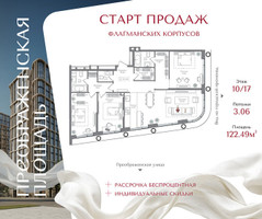 Планировка трехкомнатной(квартира) площадью 122.49 квадратных метров в “ЖК Преображенская Площадь”