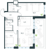 Планировка трехкомнатной(квартира) площадью 76 квадратных метров в “ЖК Level Южнопортовая”