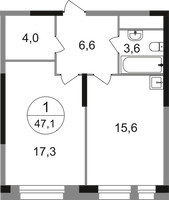 Планировка однокомнатной(квартира) площадью 47.1 квадратных метров в “ЖК Первый Московский”