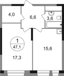 Планировка однокомнатной(квартира) площадью 47.1 квадратных метров в ЖК “ЖК Первый Московский”