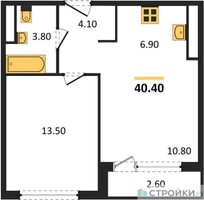 Планировка однокомнатной(квартира) площадью 40.4 квадратных метров в “ЖК Южные сады”