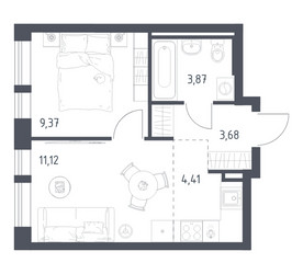 Планировка однокомнатной(квартира) площадью 33.05 квадратных метров в ЖК “ЖК Квартал Авиаторов”