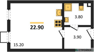 Планировка студии(квартира) площадью 22.9 квадратных метров в “ЖК Лучи-2”