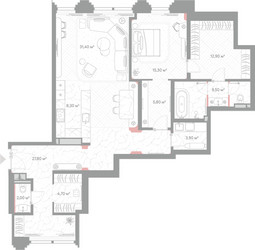 Планировка однокомнатной(квартира) площадью 121.6 квадратных метров в ЖК “ЖК Николь”