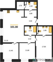 Планировка трехкомнатной(квартира) площадью 101 квадратных метров в “ЖК STONE Rise (Райз)”