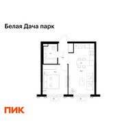 Планировка однокомнатной(квартира) площадью 38.3 квадратных метров в “ЖК Белая Дача парк”