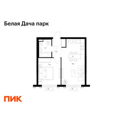 Планировка однокомнатной(квартира) площадью 38.3 квадратных метров в ЖК “ЖК Белая Дача парк”