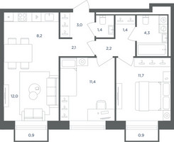 Планировка трехкомнатной(квартира) площадью 58.3 квадратных метров в “ЖК Равновесие”
