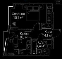 Планировка однокомнатной(квартира) площадью 32.6 квадратных метров в “ЖК СЕЗАР БУДУЩЕЕ”