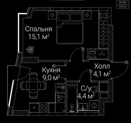 Планировка однокомнатной(квартира) площадью 32.6 квадратных метров в ЖК “ЖК СЕЗАР БУДУЩЕЕ”