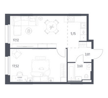 Планировка однокомнатной(квартира) площадью 47.2 квадратных метров в “ЖК Заречье Парк”