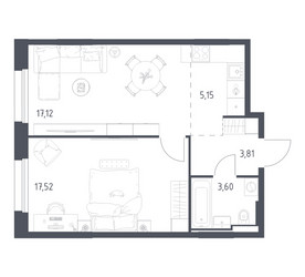 Планировка однокомнатной(квартира) площадью 47.2 квадратных метров в ЖК “ЖК Заречье Парк”