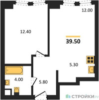 Планировка однокомнатной(квартира) площадью 39.5 квадратных метров в “ЖК Мангазея на Тульской”