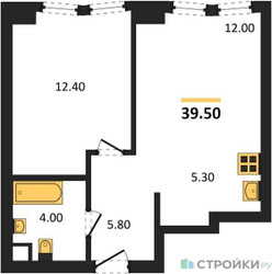 Планировка однокомнатной(квартира) площадью 39.5 квадратных метров в ЖК “ЖК Мангазея на Тульской”