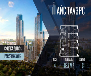 Планировка трехкомнатной(квартира) площадью 88.7 квадратных метров в ЖК “ЖК Айс Тауэрс”