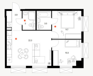 Планировка двухкомнатной(квартира) площадью 54.7 квадратных метров в ЖК “ЖК Томилинский бульвар”