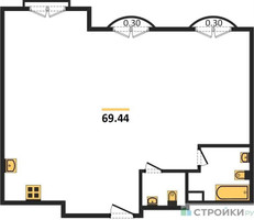 Планировка двухкомнатной(квартира) площадью 69.44 квадратных метров в “ЖК Дом Достижение”