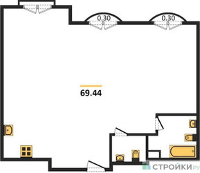 Планировка двухкомнатной(квартира) площадью 69.44 квадратных метров в ЖК “ЖК Дом Достижение”