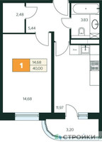 Планировка однокомнатной(квартира) площадью 40 квадратных метров в “Ласточкино”