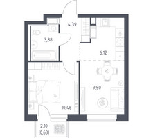 Планировка однокомнатной(квартира) площадью 34.9 квадратных метров в “ЖК Томилино Парк”