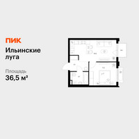 Планировка однокомнатной(квартира) площадью 36.5 квадратных метров в “ЖК Ильинские луга”