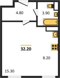 Планировка студии(квартира) площадью 32.1 квадратных метров в ЖК “ЖК Квартал Некрасовка”