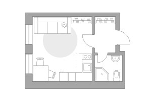 Планировка студии(квартира) площадью 23.6 квадратных метров в “ЖК Пехра”