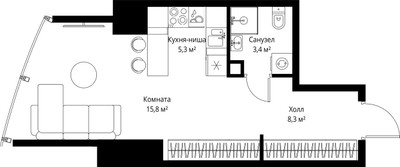Планировка студии(квартира) площадью 32.8 квадратных метров в ЖК “ЖК ОНЕ”