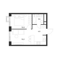 Планировка однокомнатной(квартира) площадью 33.4 квадратных метров в “ЖК Форевиль”