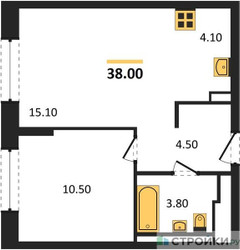 Планировка однокомнатной(квартира) площадью 38 квадратных метров в ЖК “ЖК Молжаниново”