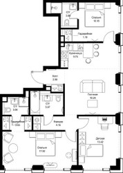 Планировка трехкомнатной(квартира) площадью 90.24 квадратных метров в ЖК “ЖК СЕТ”