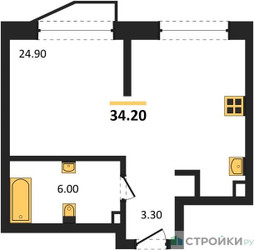 Планировка студии(квартира) площадью 34.2 квадратных метров в ЖК “ЖК Символ”