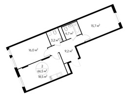 Планировка двухкомнатной(квартира) площадью 66.5 квадратных метров в “ЖК Переделкино Ближнее”