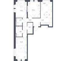 Планировка трехкомнатной(квартира) площадью 75.91 квадратных метров в “ЖК Большое Путилково”