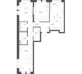 Планировка трехкомнатной(квартира) площадью 75.91 квадратных метров в ЖК “ЖК Большое Путилково”