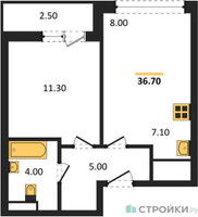 Планировка однокомнатной(квартира) площадью 36.8 квадратных метров в “ЖК Родные кварталы”