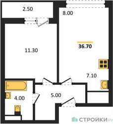 Планировка однокомнатной(квартира) площадью 36.8 квадратных метров в ЖК “ЖК Родные кварталы”