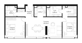 Планировка двухкомнатной(квартира) площадью 86.4 квадратных метров в “ЖК Слава”