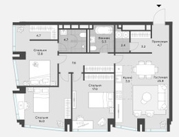 Планировка двухкомнатной(апартаменты) площадью 108.4 квадратных метров в “ЖК AHEAD”