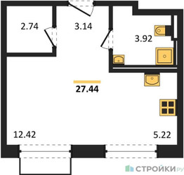 Планировка студии(квартира) площадью 27.44 квадратных метров в ЖК “ЖК Квартал Домашний”