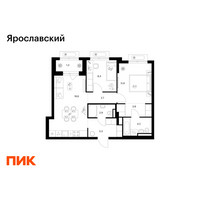 Планировка двухкомнатной(квартира) площадью 59.1 квадратных метров в “ЖК Ярославский”