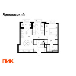 Планировка двухкомнатной(квартира) площадью 59.1 квадратных метров в ЖК “ЖК Ярославский”