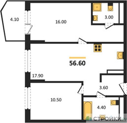 Планировка двухкомнатной(квартира) площадью 56.6 квадратных метров в ЖК “ЖК "Коллекция"”