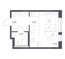 Планировка студии(квартира) площадью 26.38 квадратных метров в “ЖК Новое Видное”